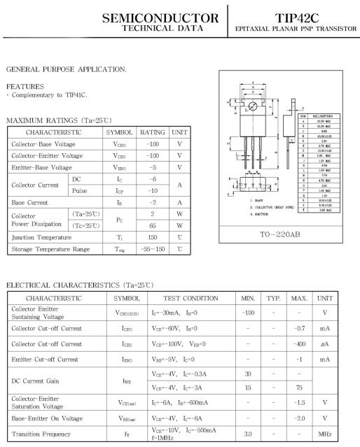 TIP42C參數(shù)引腳圖電路應用及TIP42C規(guī)格書