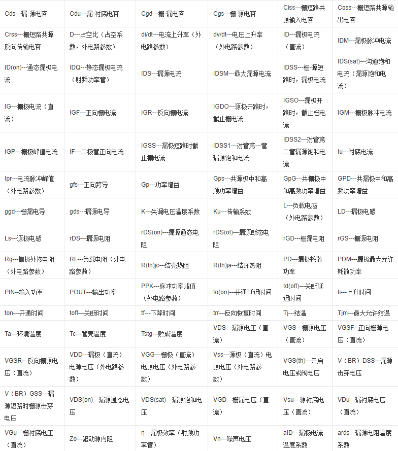 場效應管的參數 場效應管的參數