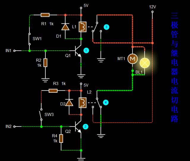 三極管與繼電器電流切換電路,可以讓負(fù)載工作在兩種狀態(tài)下 三極管與繼電器電流切換電路,可以讓負(fù)載工作在兩種狀態(tài)下