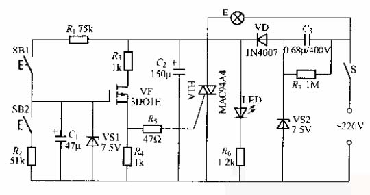 雙按鍵場效應(yīng)管調(diào)光燈電路圖