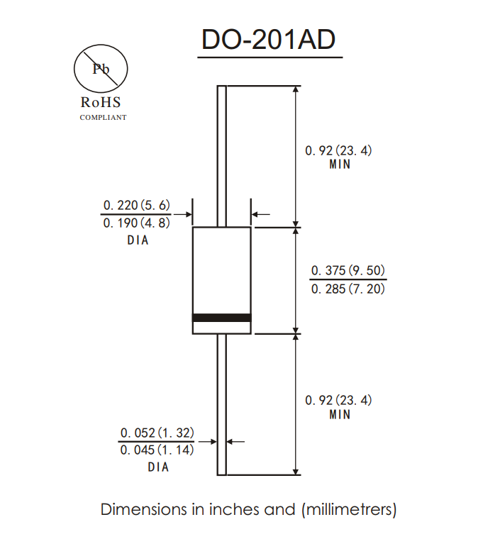 壹芯SB1045L直插肖特基二極管封裝規格
