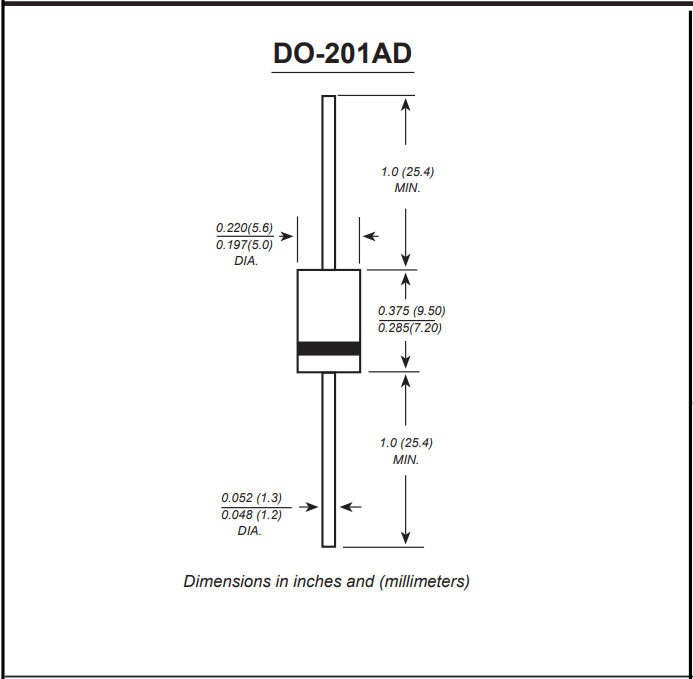 SR5150 SR5200 肖特基二極管 DO-27封裝規格 SR5150 SR5200 肖特基二極管 DO-27封裝規格