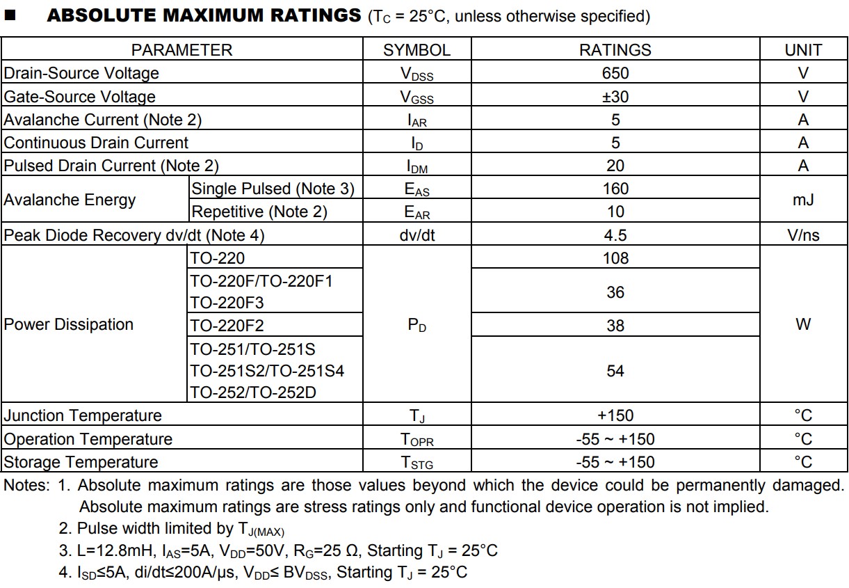 5N65KL-TN3-R參數 5N65KL-TN3-R參數