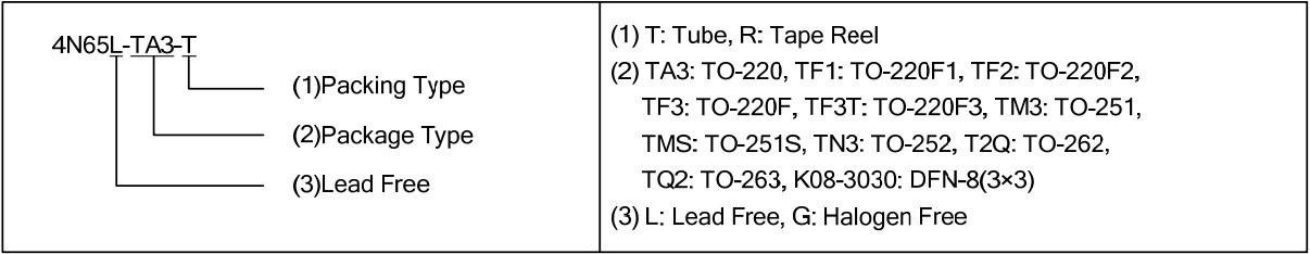 4N65L-TN3-T的訂購信息 4N65L-TN3-T的訂購信息