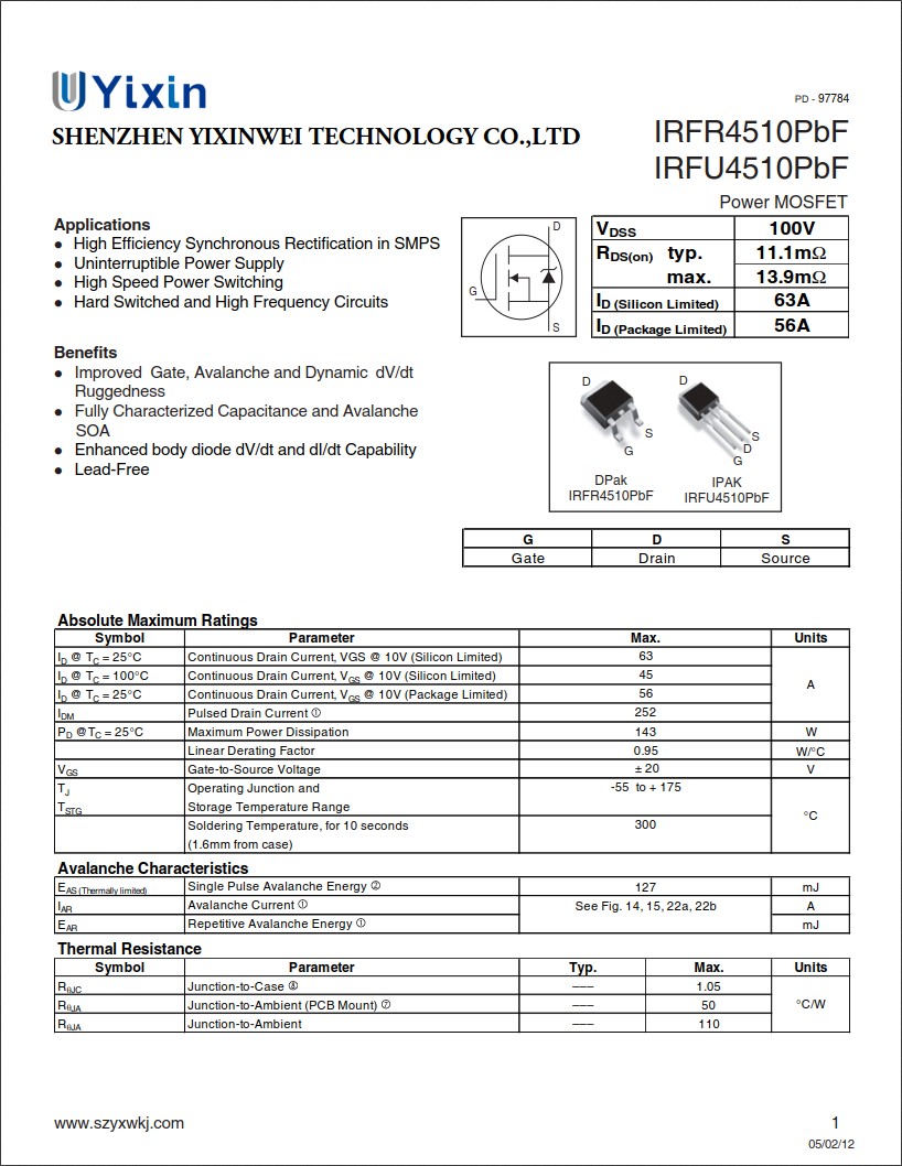 IRFR4510規格書 IRFR4510規格書