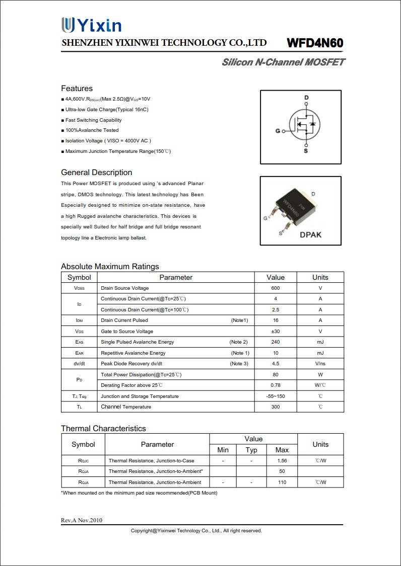 WFD4N60規格書 WFD4N60規格書