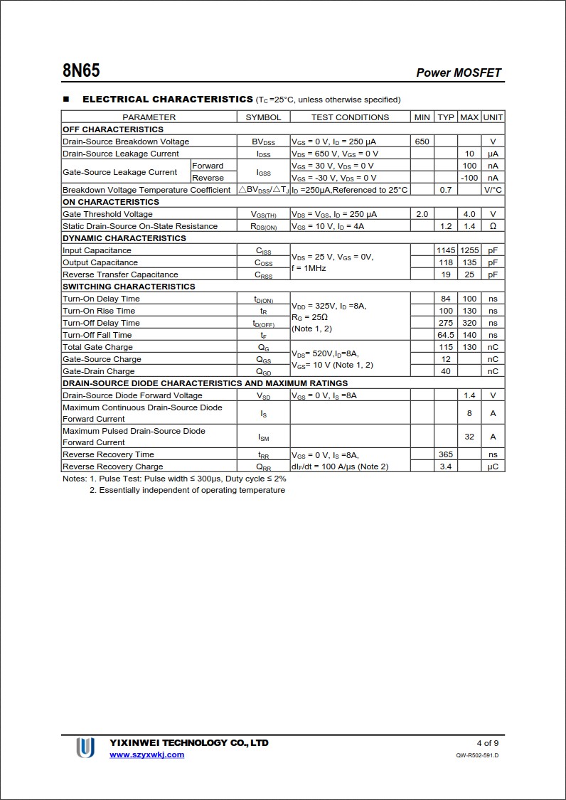 8N65規(guī)格書(shū) 8N65規(guī)格書(shū)