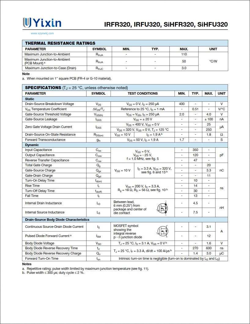 SiHFR320規(guī)格書