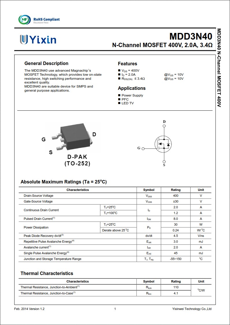 MDD3N40RH規格書 MDD3N40RH規格書