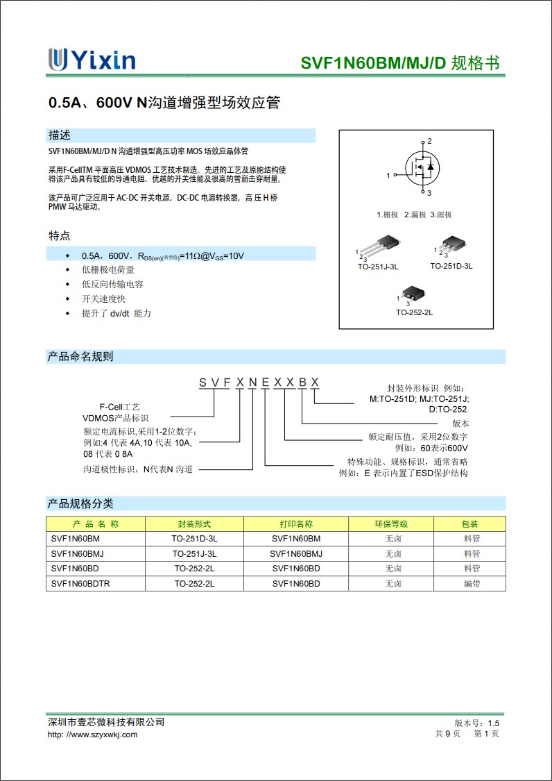 SVF1N60規格書 SVF1N60規格書