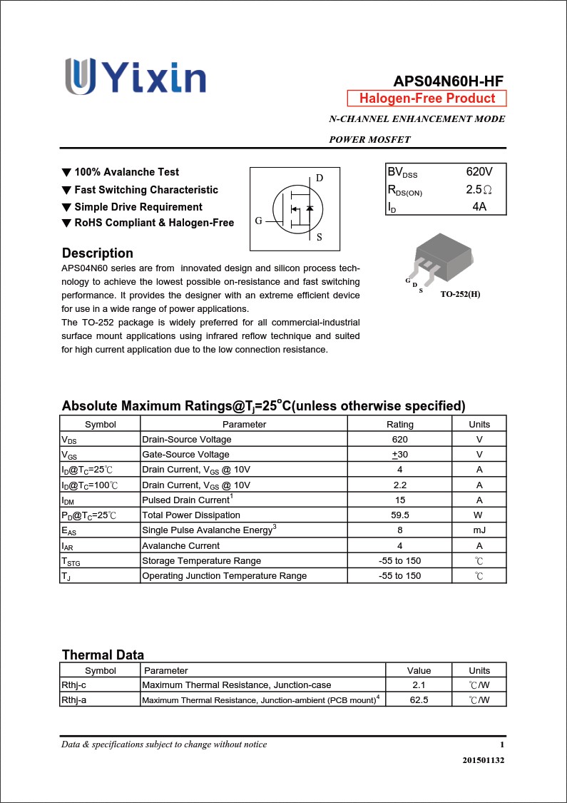APS04N60H-HF規(guī)格書 APS04N60H-HF規(guī)格書