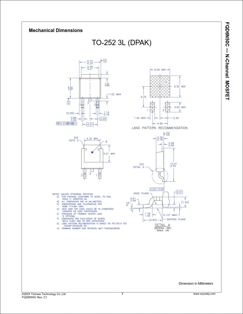 FQD6N50C規格書 FQD6N50C規格書