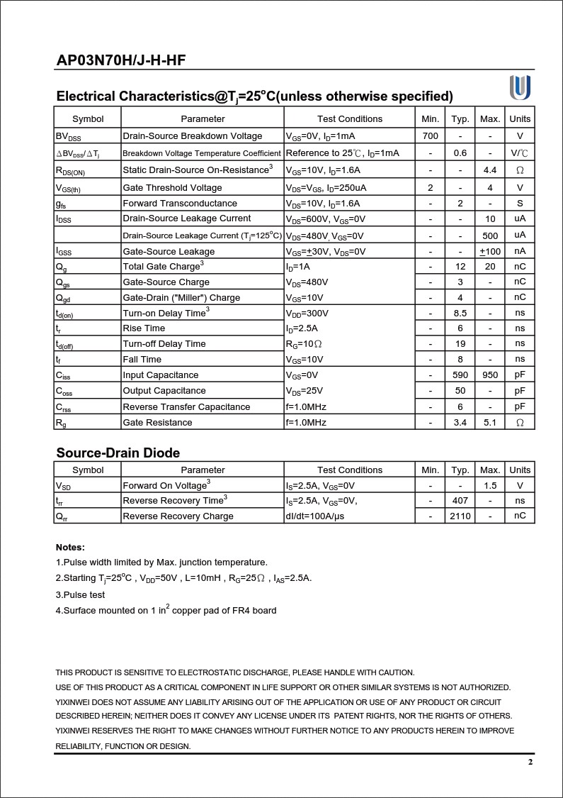 AP03N70H規(guī)格書