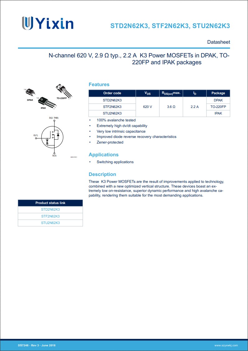 STD2N62K3規(guī)格書 STD2N62K3規(guī)格書