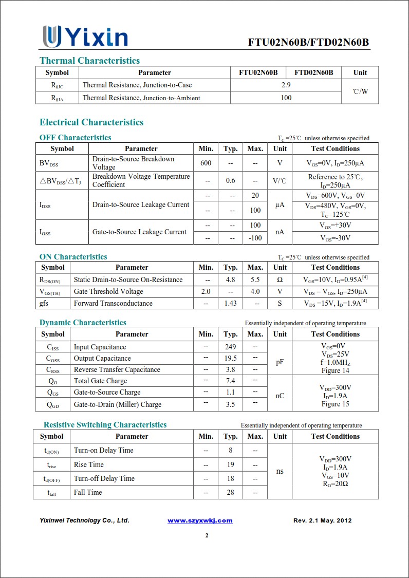 FTD02N60規格書 FTD02N60規格書