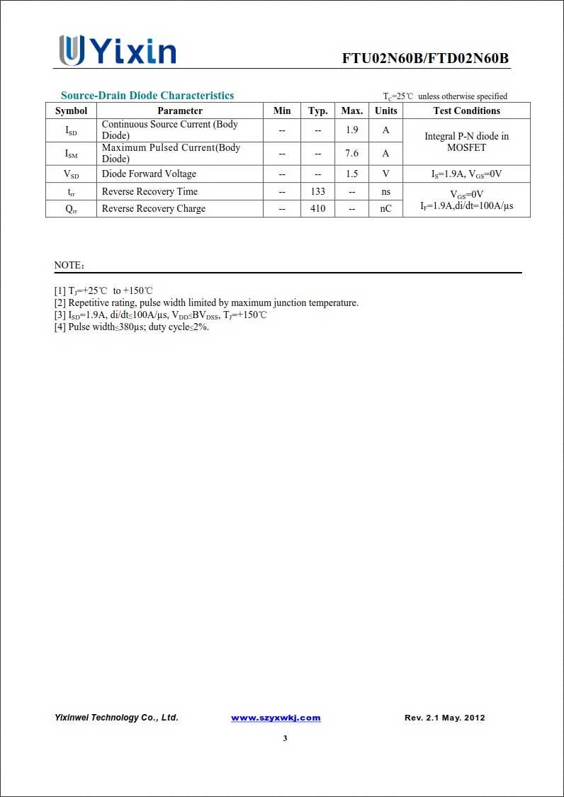 FTD02N60規格書 FTD02N60規格書
