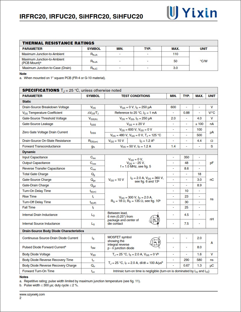 SiHFRC20規格書 SiHFRC20規格書