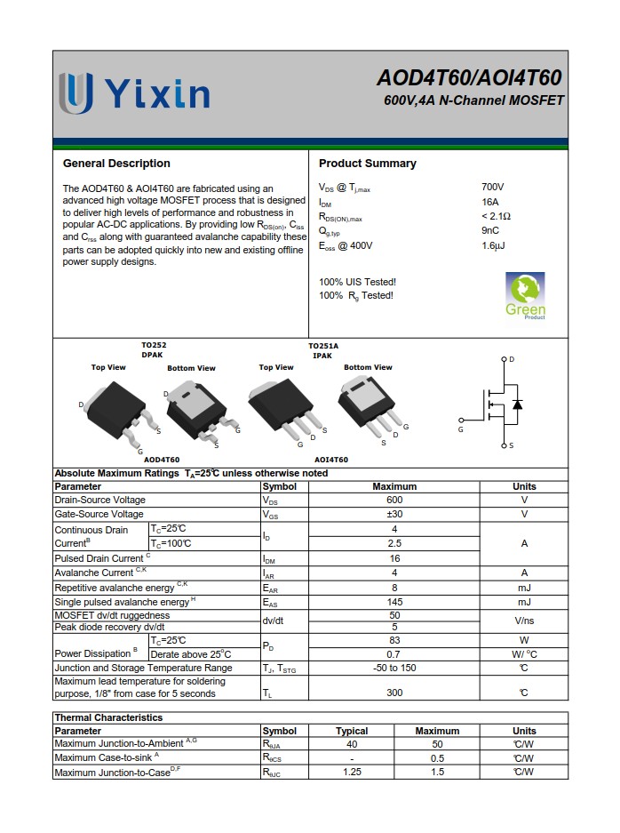 AOD4T60規格書 AOD4T60規格書