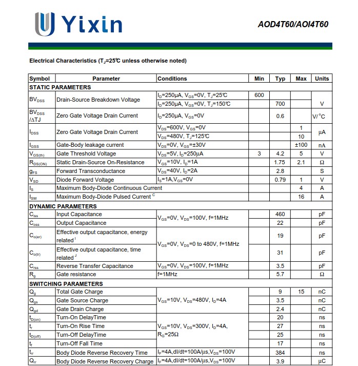 AOD4T60規格書 AOD4T60規格書