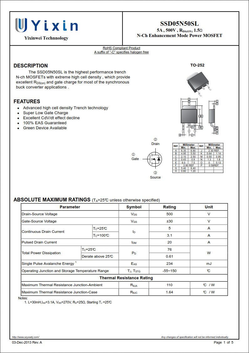 SSD05N50SL規格書 SSD05N50SL規格書