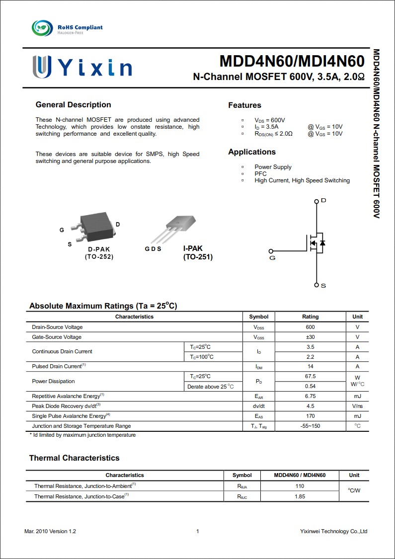 MDD4N60RH規(guī)格書 MDD4N60RH規(guī)格書