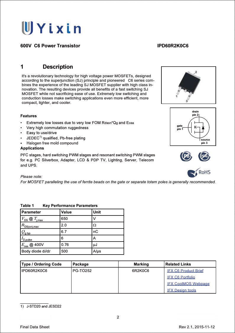 IPD60R2K0C6規(guī)格書