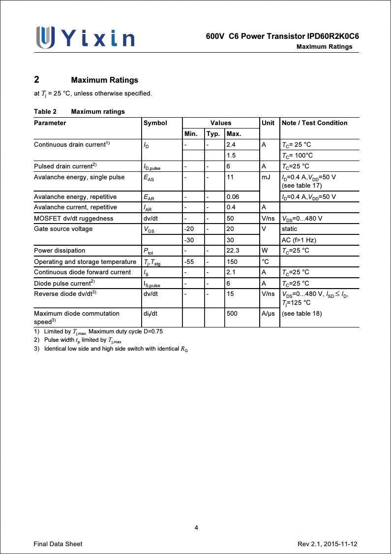 IPD60R2K0C6規(guī)格書
