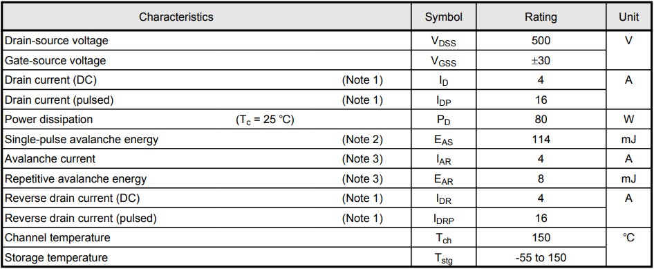 TK4P50D參數 TK4P50D參數