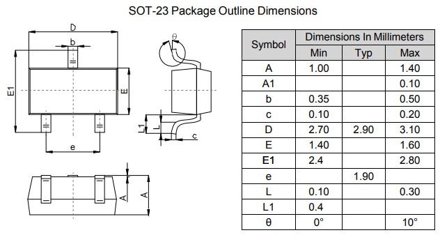 SI2301(SOT23)封裝外形尺寸 SI2301(SOT23)封裝外形尺寸