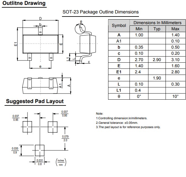 SI2302(SOT23)封裝外形尺寸 SI2302(SOT23)封裝外形尺寸