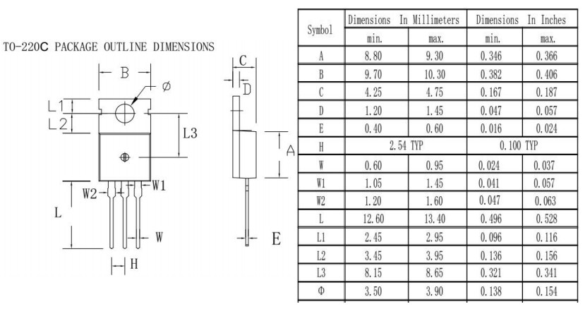 TO-220C封裝尺寸 TO-220C封裝尺寸