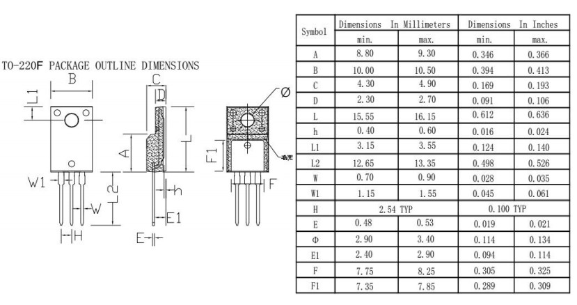 TO-220F封裝尺寸 TO-220F封裝尺寸