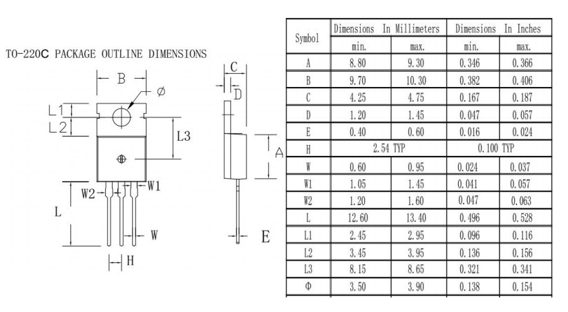 TO-220C封裝尺寸 TO-220C封裝尺寸