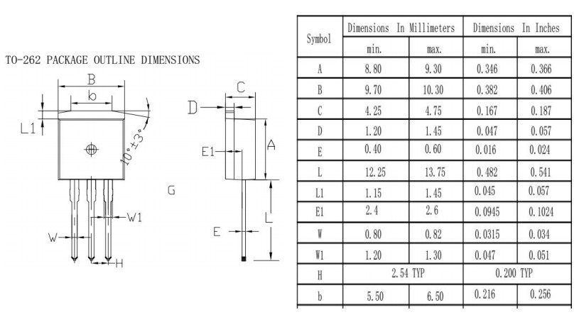 TO-262封裝尺寸 TO-262封裝尺寸