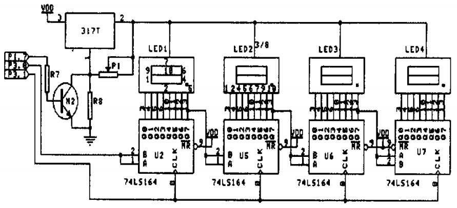 串行口擴展的4位LED顯示電路 串行口擴展的4位LED顯示電路