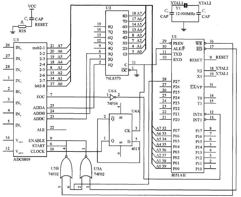 ADC0809與8051單片機(jī)的接口電路圖