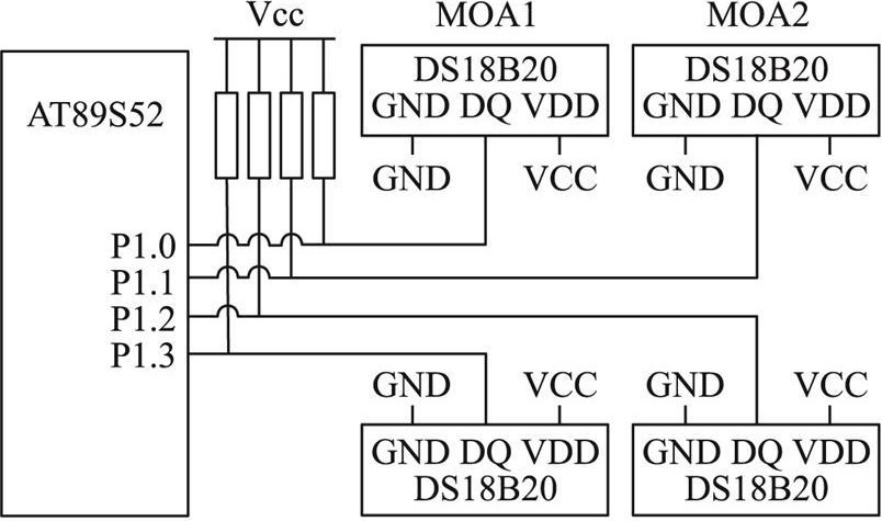 DS18B20的多點測溫電路原理圖