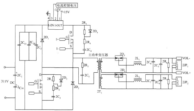 雙管正激變換的主電路 雙管正激變換的主電路