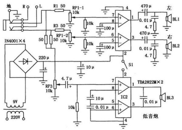 2.1聲道功放電路