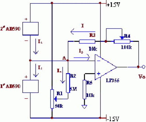 測量兩點溫度差的電路 測量兩點溫度差的電路