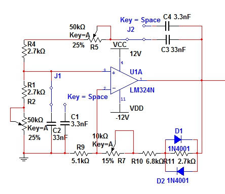 RC橋式振蕩器仿真電路