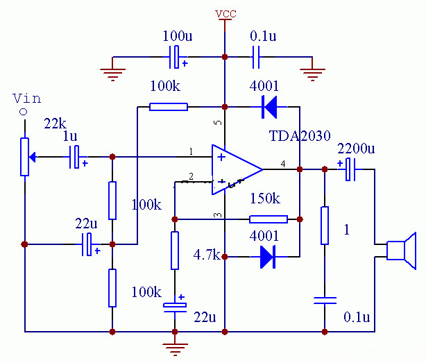 TDA2030單電源接法圖 TDA2030單電源接法圖