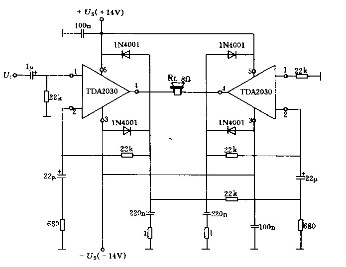 25W橋式低頻功率放大器電路圖 25W橋式低頻功率放大器電路圖