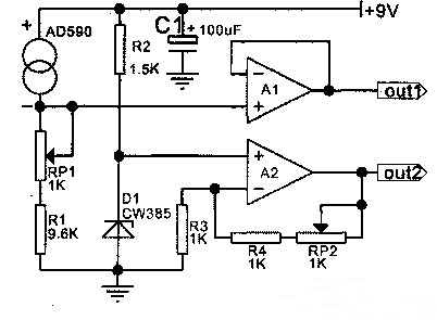 電流→電壓和絕對(duì)→攝氏溫標(biāo)的轉(zhuǎn)換電路 電流→電壓和絕對(duì)→攝氏溫標(biāo)的轉(zhuǎn)換電路