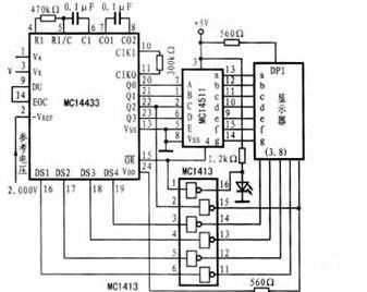A/D轉(zhuǎn)換和數(shù)碼顯示電路框圖 A/D轉(zhuǎn)換和數(shù)碼顯示電路框圖