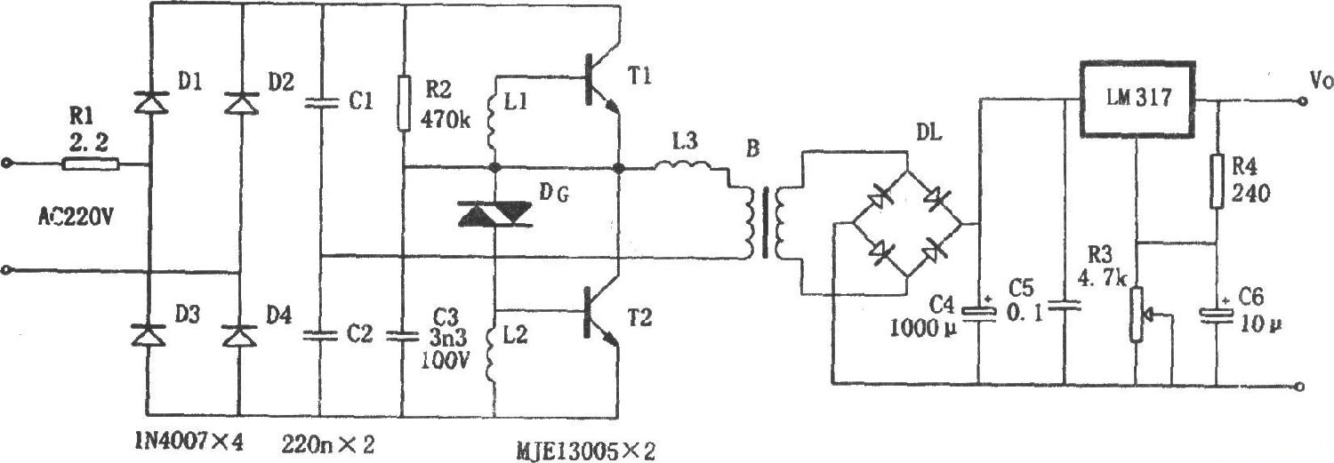 LM317構成的電子變壓穩壓電源電路 LM317構成的電子變壓穩壓電源電路