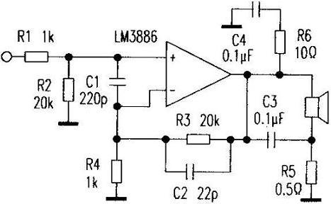 基于LM3886的功放電路原理圖 基于LM3886的功放電路原理圖