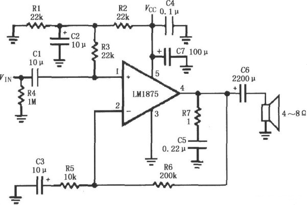單電源供電的音頻功率放大電路 單電源供電的音頻功率放大電路