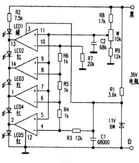 LM339制成的電量顯示部分電路圖 LM339制成的電量顯示部分電路圖