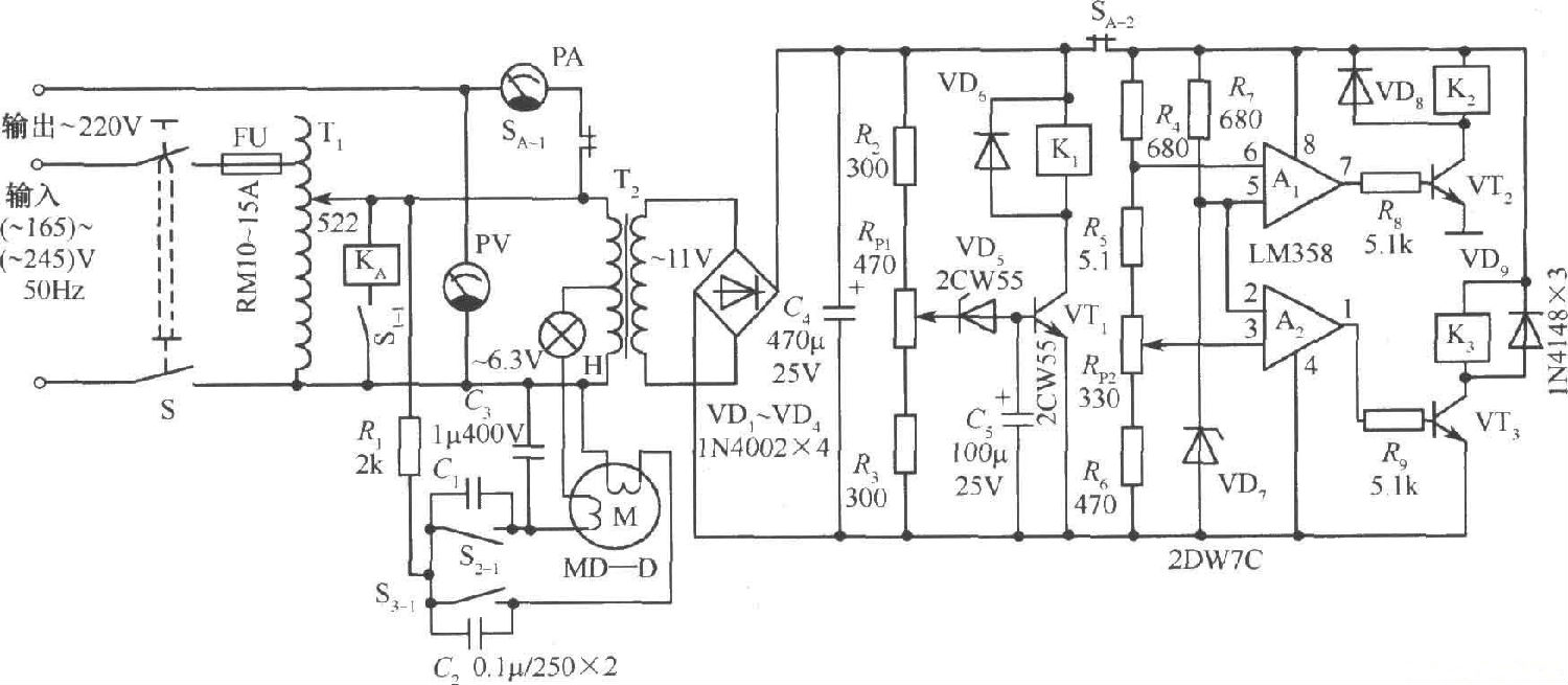 由LM358的全自動交流穩壓電源電路圖 由LM358的全自動交流穩壓電源電路圖